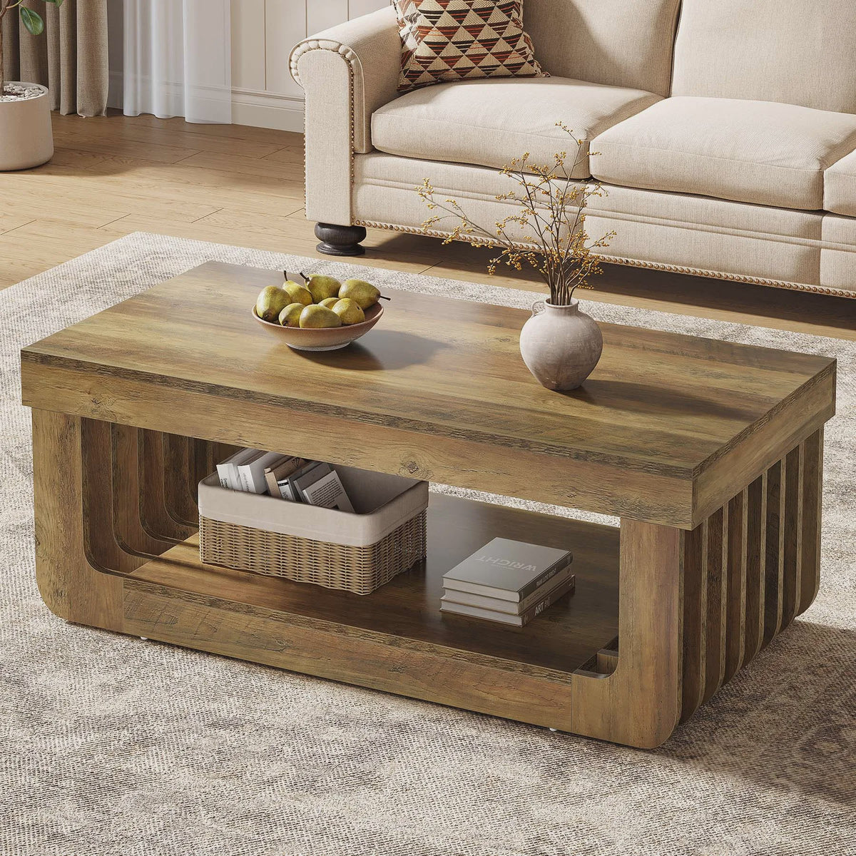 Houten Salontafel met 2 Niveaus en Opbergruimte - 120 cm Breed
