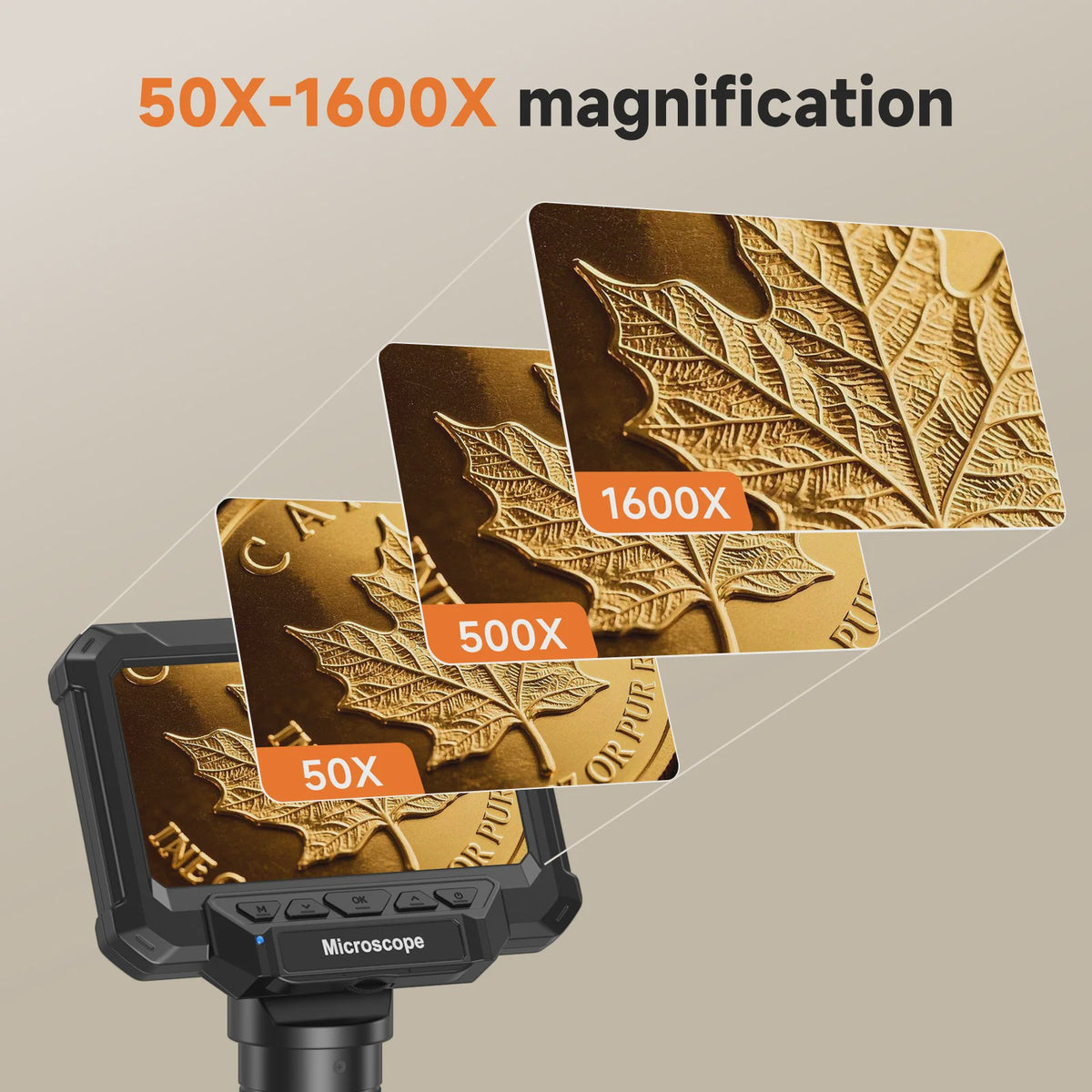 Digitale Microscoop met 4.3" IPS Scherm, 1600x Vergroting, HD Video & Foto