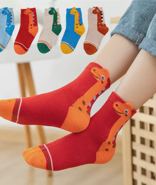 5 Paar Leuke Kindersokken met Dinosaurus Print - Comfortabel en Vrolijk