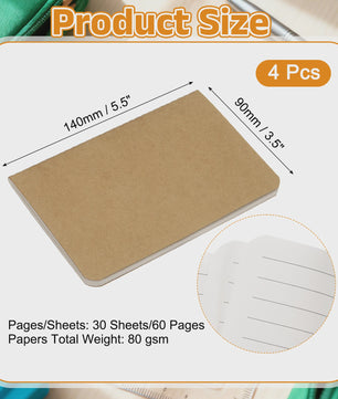 Set van 4/6 Mini A6 Notitieboekjes - Kraft Paper, Gelinieerd, Draagbaar Memo Pad