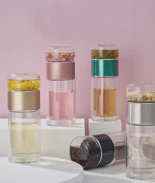 Dubbelwandige Glazen Theefles met Infuser - Hittebestendig & Lekvrij