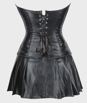 Lederlook Corset met Rok Set - Gothic, Punk & Steampunk Stijl - Verkrijgbaar in Plus Size