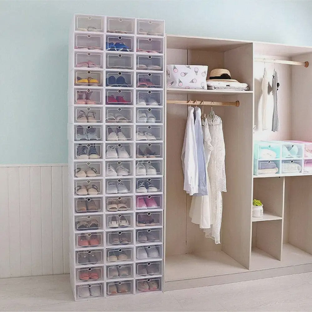 Set van 20/24 Opvouwbare Schoenenboxen - Stapelbaar & Transparant