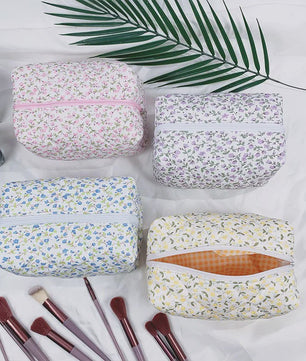 Gewatteerde Make-uptas met Bloemenprint - Ruime Toilettas en Opbergorganizer voor Reizen