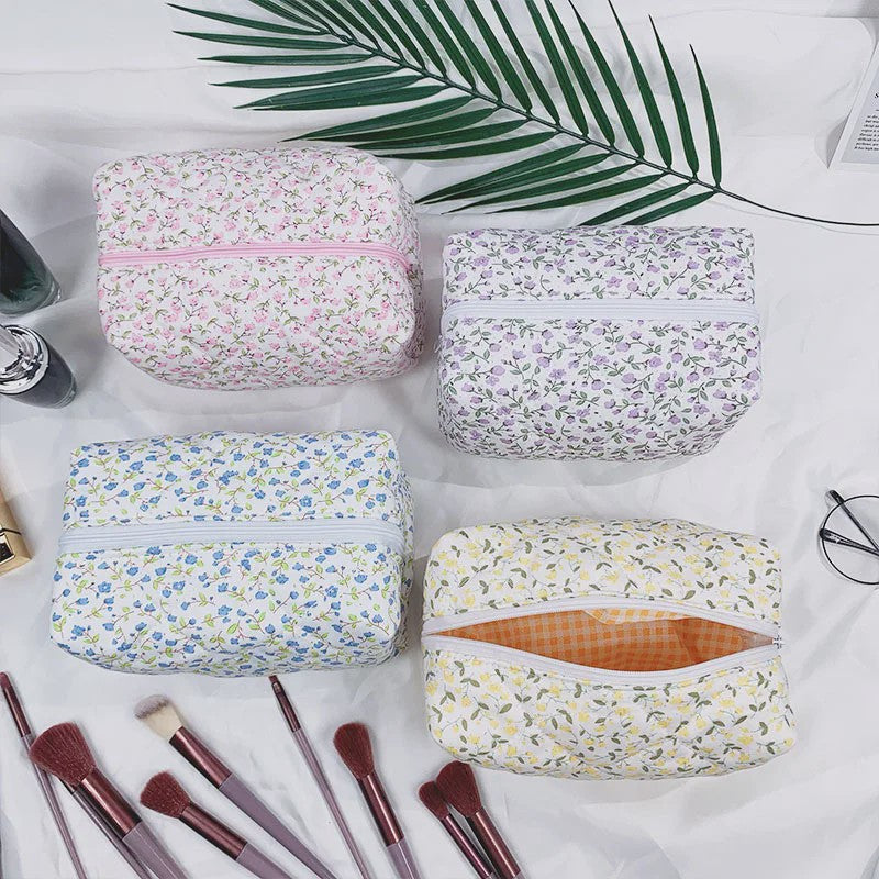 Gewatteerde Make-uptas met Bloemenprint - Ruime Toilettas en Opbergorganizer voor Reizen