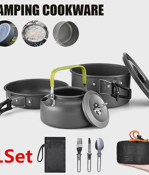 9-delige Camping Kookset: Draagbare Pan, Pot en Ketel voor Outdoor Avonturen