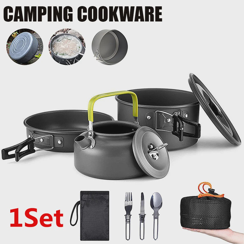 9-delige Camping Kookset: Draagbare Pan, Pot en Ketel voor Outdoor Avonturen