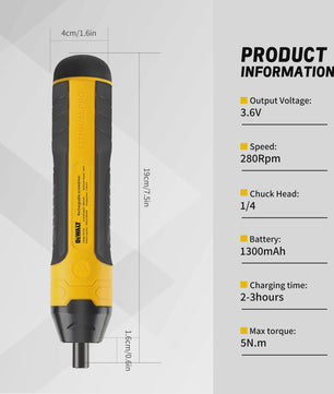 DEWALT Accuschroefmachine 3.6V 5Nm - Compacte Elektrische Schroevendraaier met 1/4" Chuck & 1300mAh Batterij