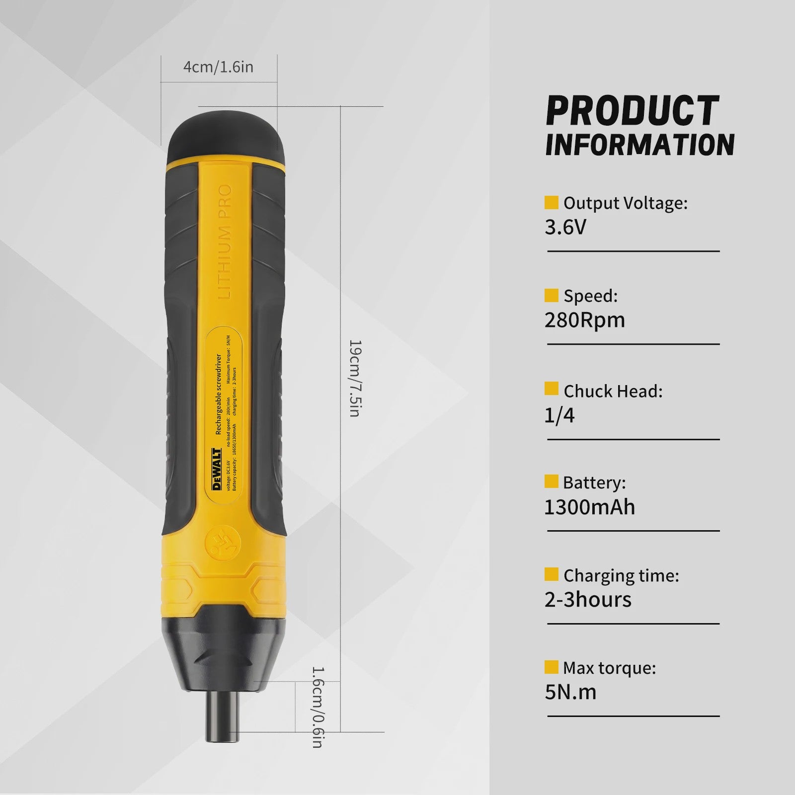 DEWALT Accuschroefmachine 3.6V 5Nm - Compacte Elektrische Schroevendraaier met 1/4" Chuck & 1300mAh Batterij