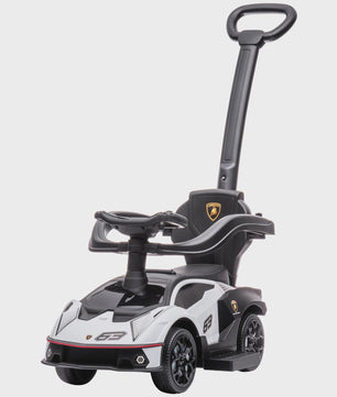 3-in-1 Kinder Loopauto met Duwstang, Stuur en Claxon - Wit
