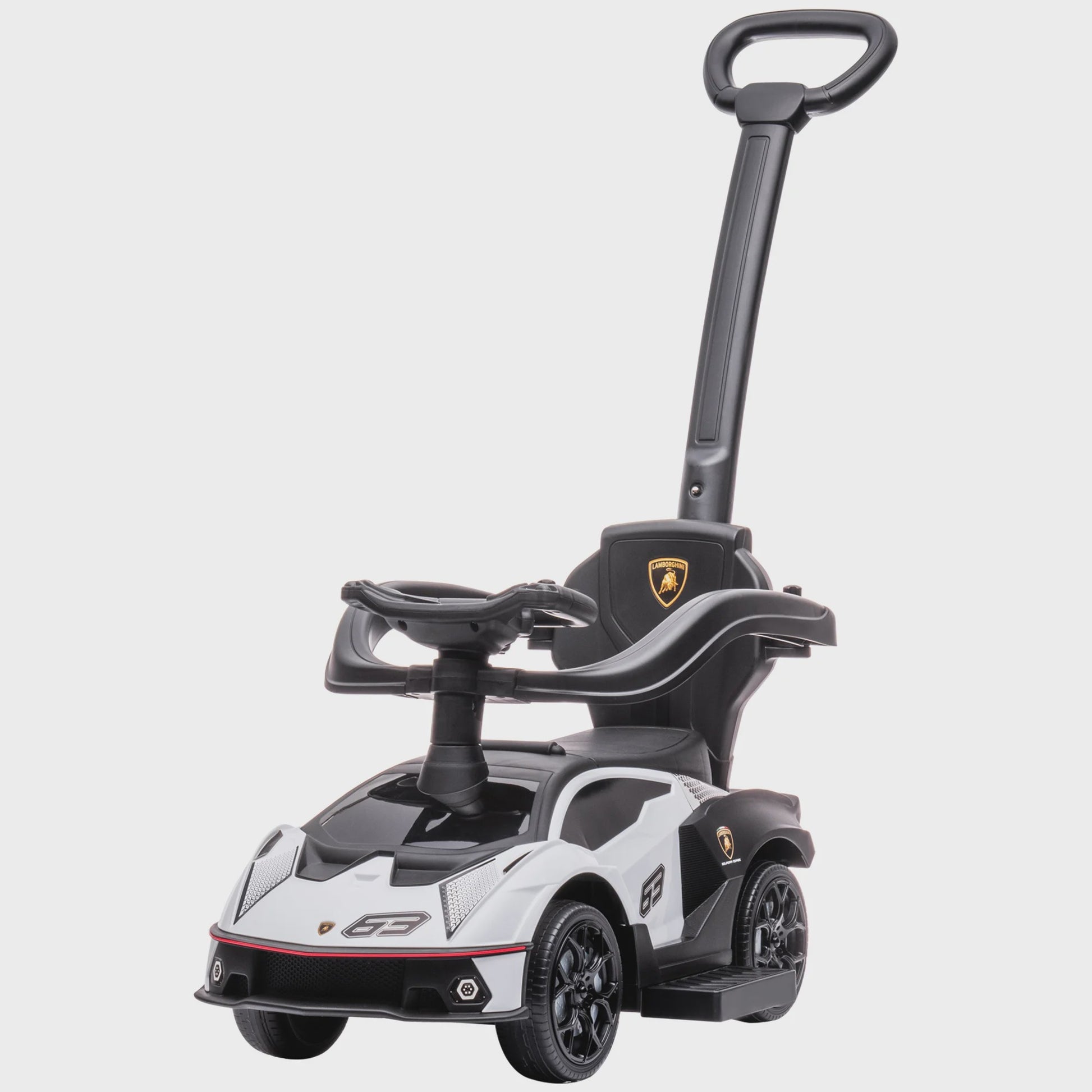 3-in-1 Kinder Loopauto met Duwstang, Stuur en Claxon - Wit