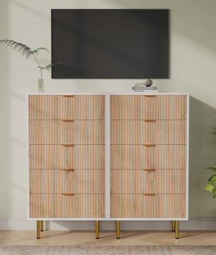 Superaly Ladekast 5 Lades - Natuurlijk Hout & Wit - Stijlvolle Opbergkast