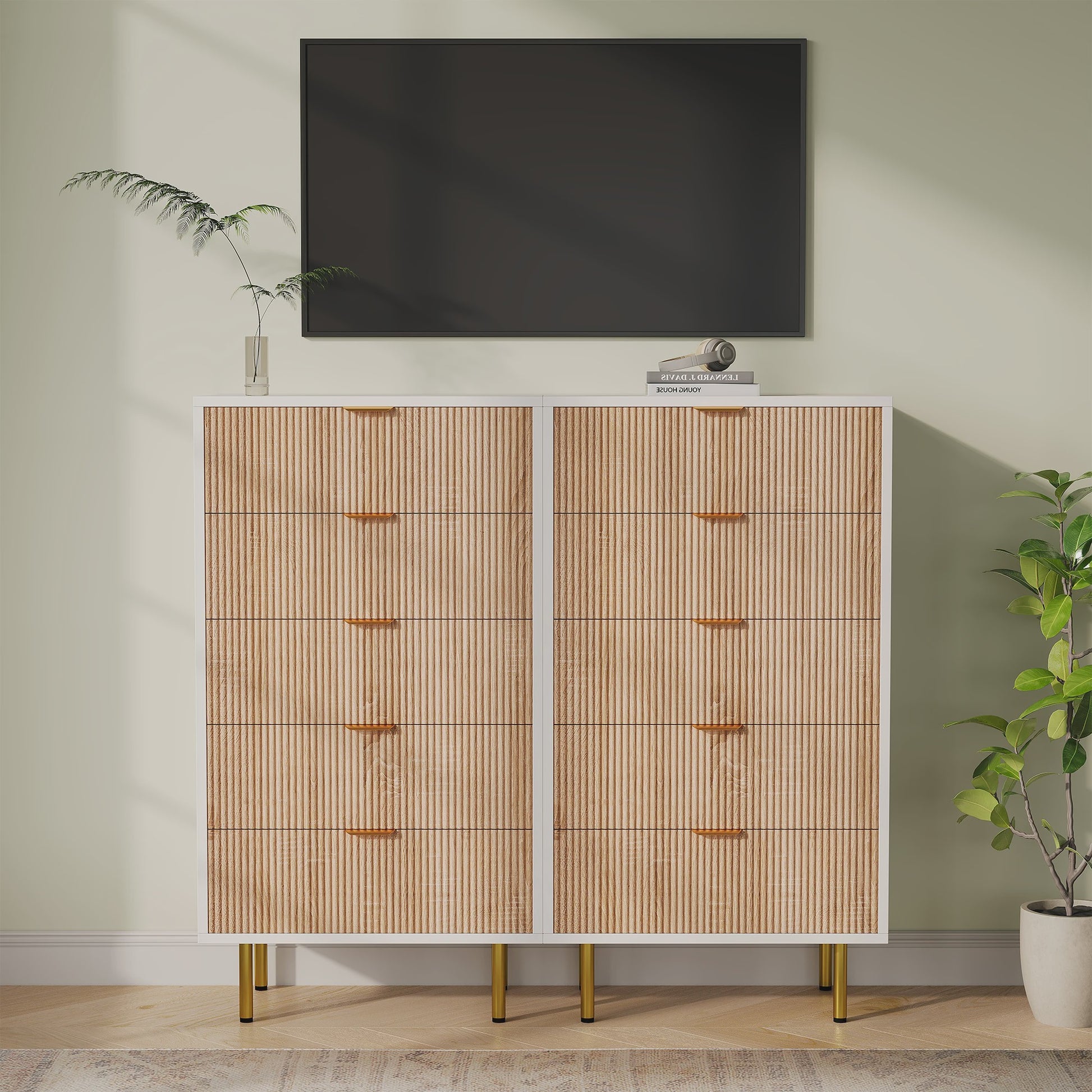 Superaly Ladekast 5 Lades - Natuurlijk Hout & Wit - Stijlvolle Opbergkast