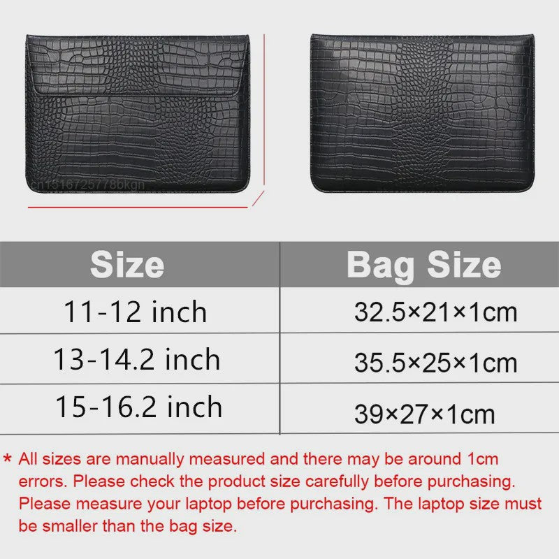 Luxe Croco Leren Laptop Sleeve & Stand voor MacBook Air/Pro 13-16 Inch