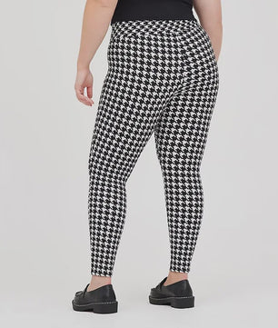 Plus Size Leggings Dames met Pied-de-Poule Print - Hoge Taille Capri Broek