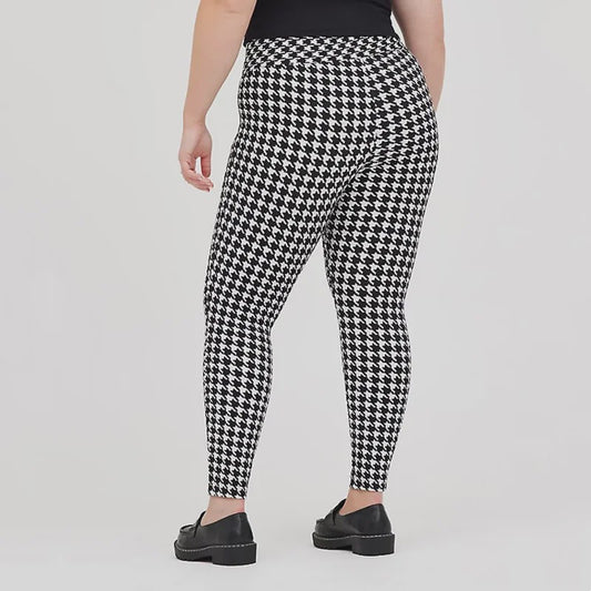 Plus Size Leggings Dames met Pied-de-Poule Print - Hoge Taille Capri Broek