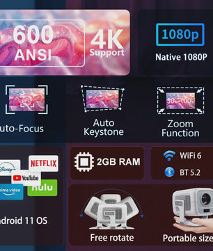 HUAWEISHI X3 Plus 4K Projector: Draagbaar, Android 11, 600 ANSI Lumen, Auto Focus