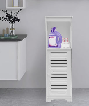 Witte Badkamer Opbergkast met Deur en Plank - PVC Toiletmeubel 28x25x90cm