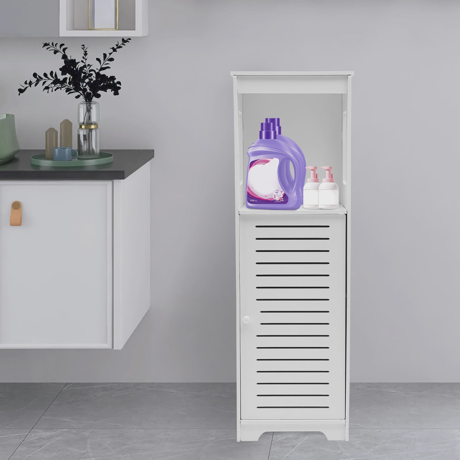 Witte Badkamer Opbergkast met Deur en Plank - PVC Toiletmeubel 28x25x90cm