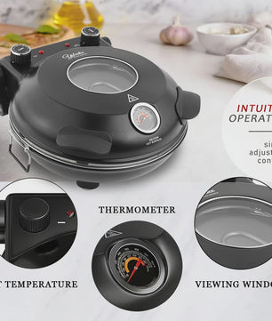 Elektrische Pizzaoven 12 Inch - 1200W met Keramische Steen & Precisie Temperatuurregeling tot 420°C