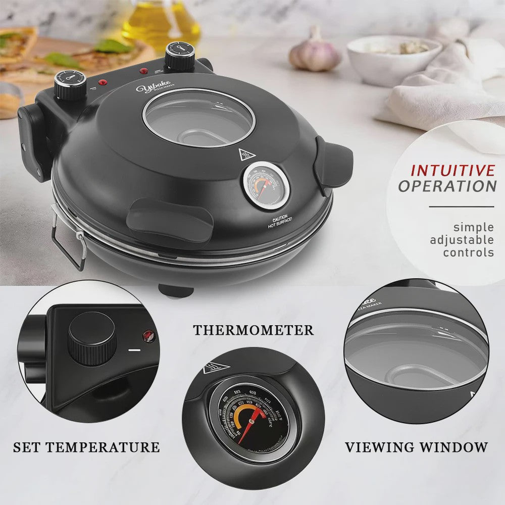 Elektrische Pizzaoven 12 Inch - 1200W met Keramische Steen & Precisie Temperatuurregeling tot 420°C