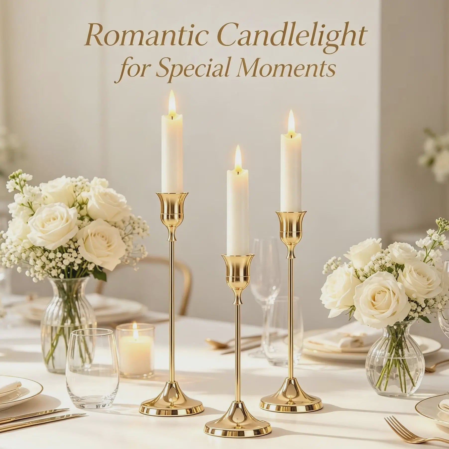 Set van 3 Goudkleurige Klassieke Kandelaars met Stabiele Voet - Perfect voor Bruiloft en Decoratie
