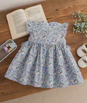 Zomerse Blauwe Bloemen Jurk voor Baby Meisjes - Koreaanse Stijl met Strikjes
