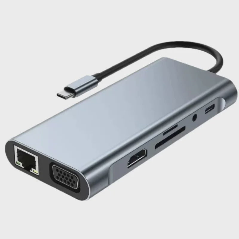 11-in-1 USB-C Hub: Netwerk, HDMI, VGA, USB 3.0 & Kaartlezers voor MacBook