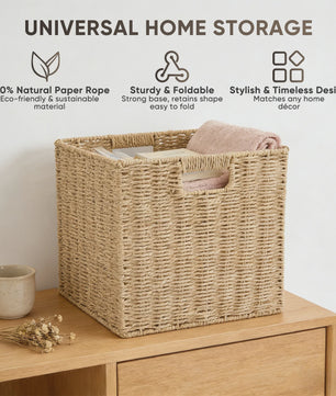 Weaving Storage Basket -4 Sets,Storage Basket Desktop Toy Cosmetics Storage Box Home Foldable Drawer Entrance Imitation