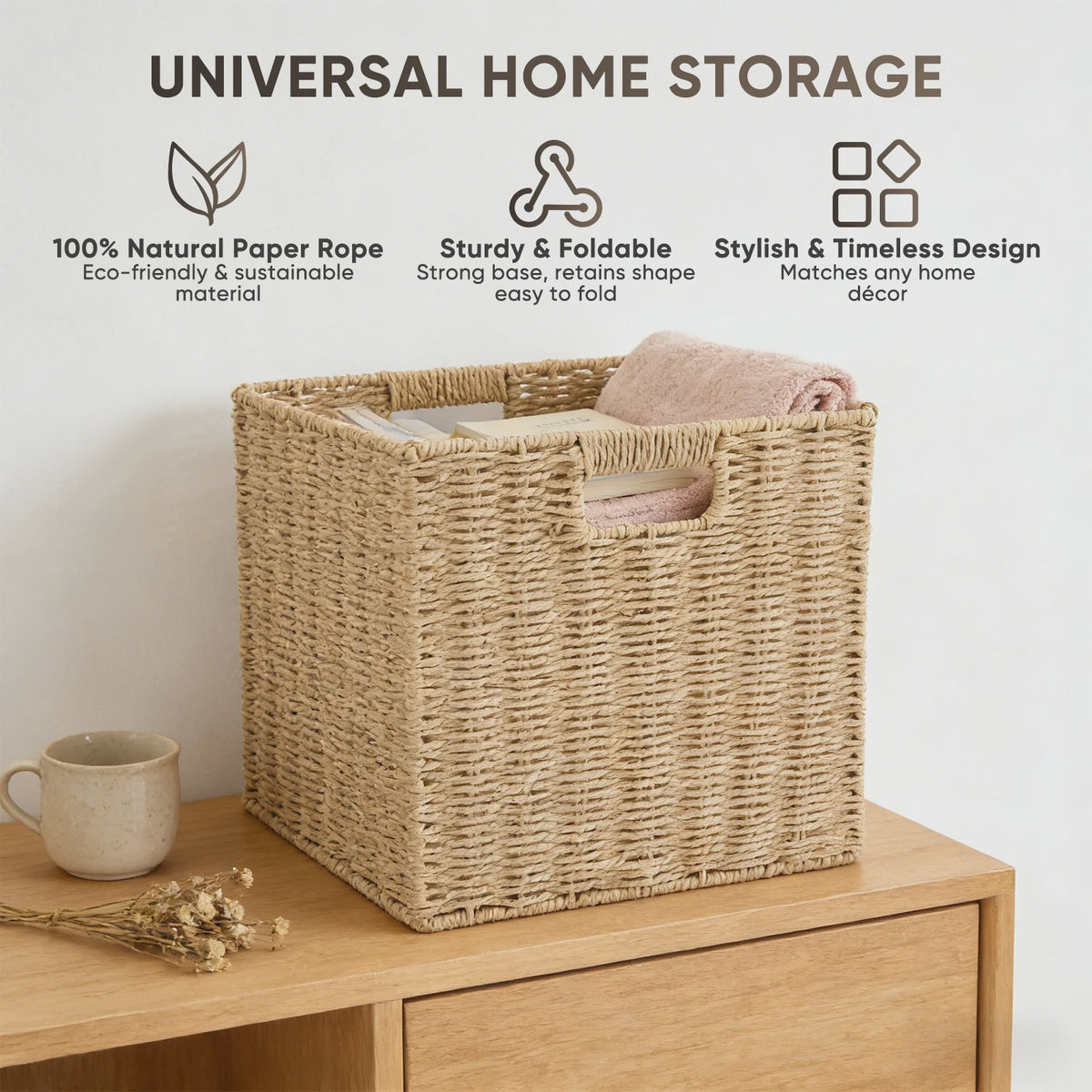 Weaving Storage Basket -4 Sets,Storage Basket Desktop Toy Cosmetics Storage Box Home Foldable Drawer Entrance Imitation