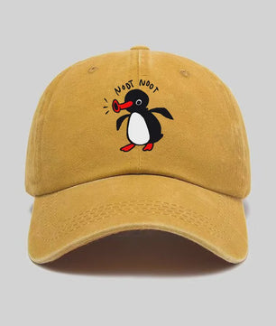Stoere Katoenen Baseball Cap met Cartoon Pinguïn - Gebogen Klep & Zonbescherming