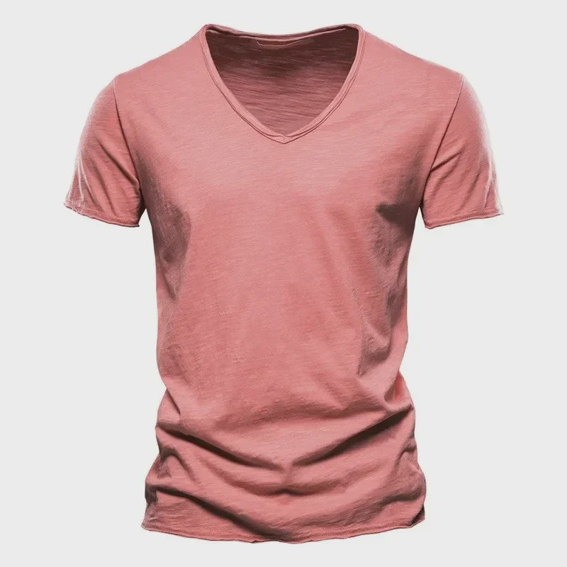 Heren T-shirt van 100% Katoen met V-hals - Dun & Kort Gebreid - Maten S-5XL