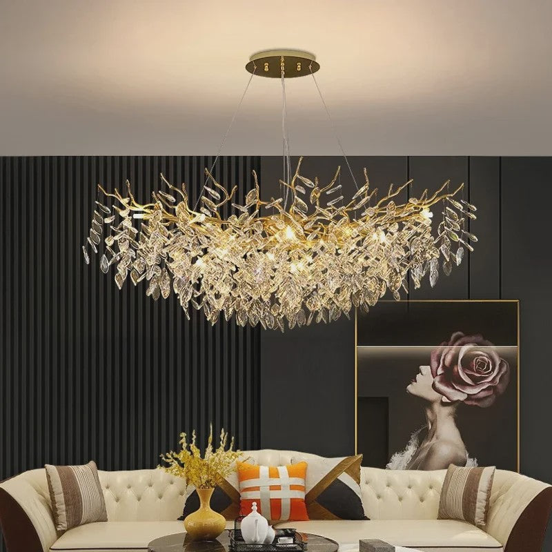 Luxe Gouden Kristallen LED Kroonluchter - Plafondlamp & Hanglamp voor Woonkamer, Eetkamer, Slaapkamer