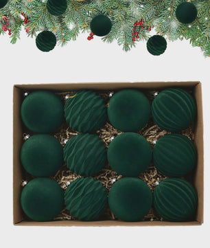 Set van 12 Luxe Fluweel Kerstballen - Fluwelen Kerstboom Decoratie