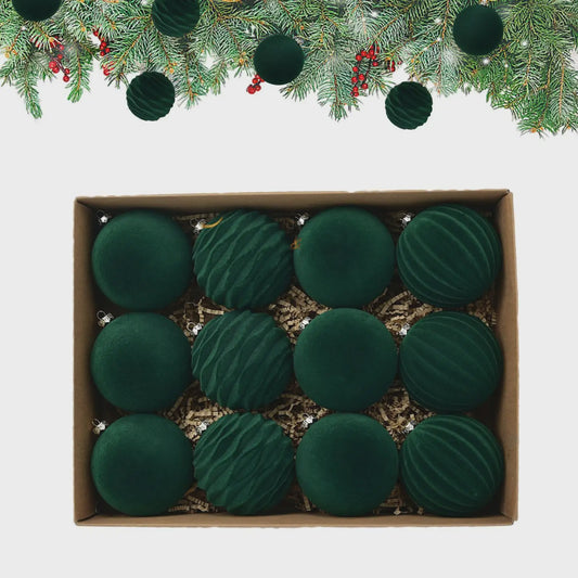 Set van 12 Luxe Fluweel Kerstballen - Fluwelen Kerstboom Decoratie