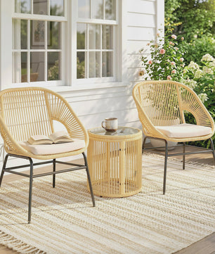 Outsunny Balkon Bistro Set - 3 Delig met 2 Comfortabele Stoelen en Glazen Tafel - Beige