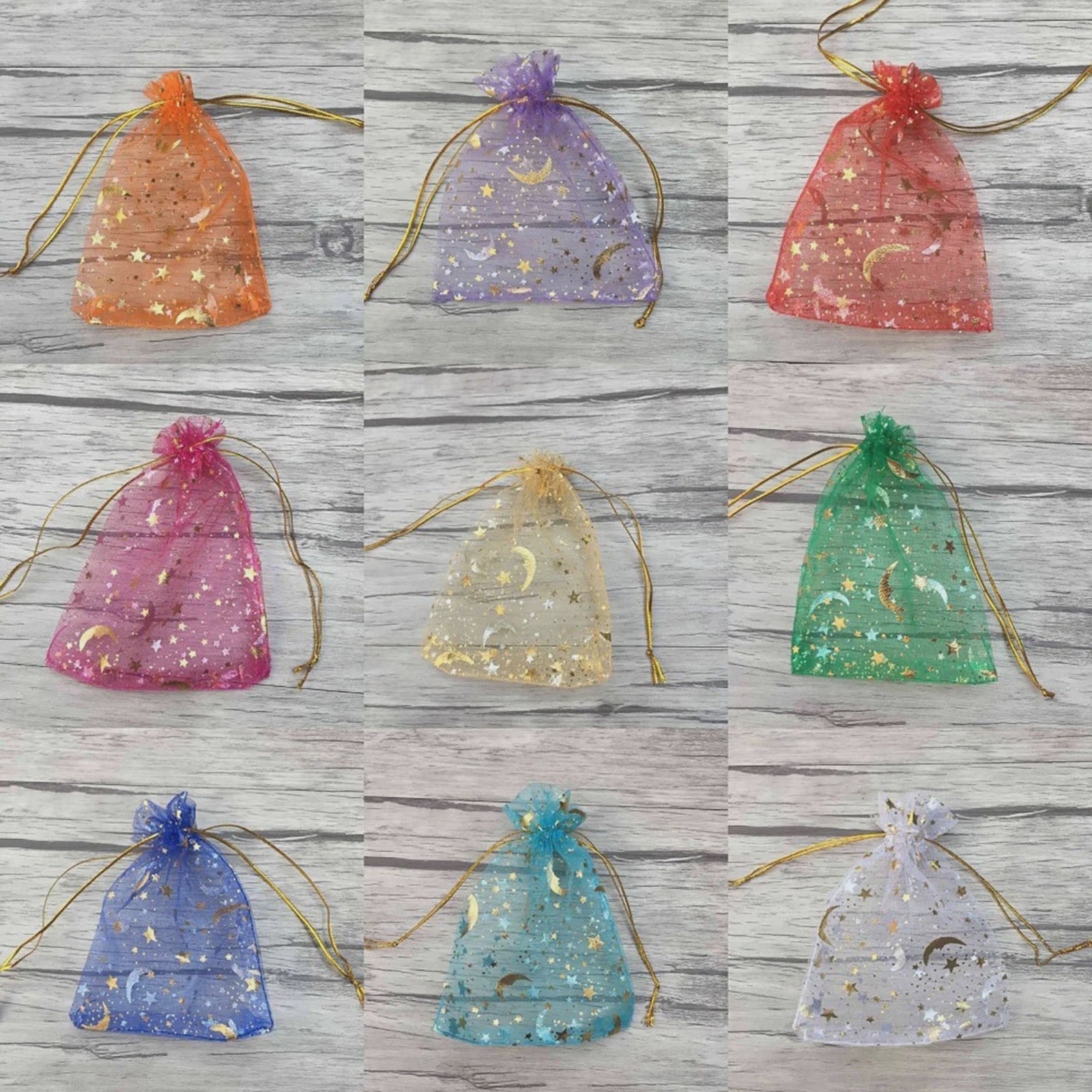 50 Stuks Organza Zakjes met Maan & Sterren - Goudkleurig - Ideaal voor Cadeaus en Sieraden