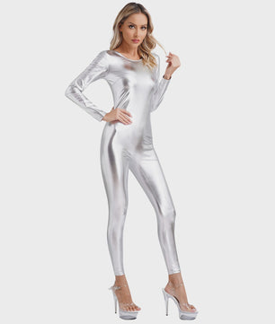 Glanzende Metallic Jumpsuit Dames - Lange Mouw Bodysuit voor Feest, Rave & Festival