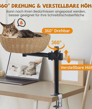 Ergonomisch Kattenbed voor Bureau met 360° Draai- en Hoogteverstelling