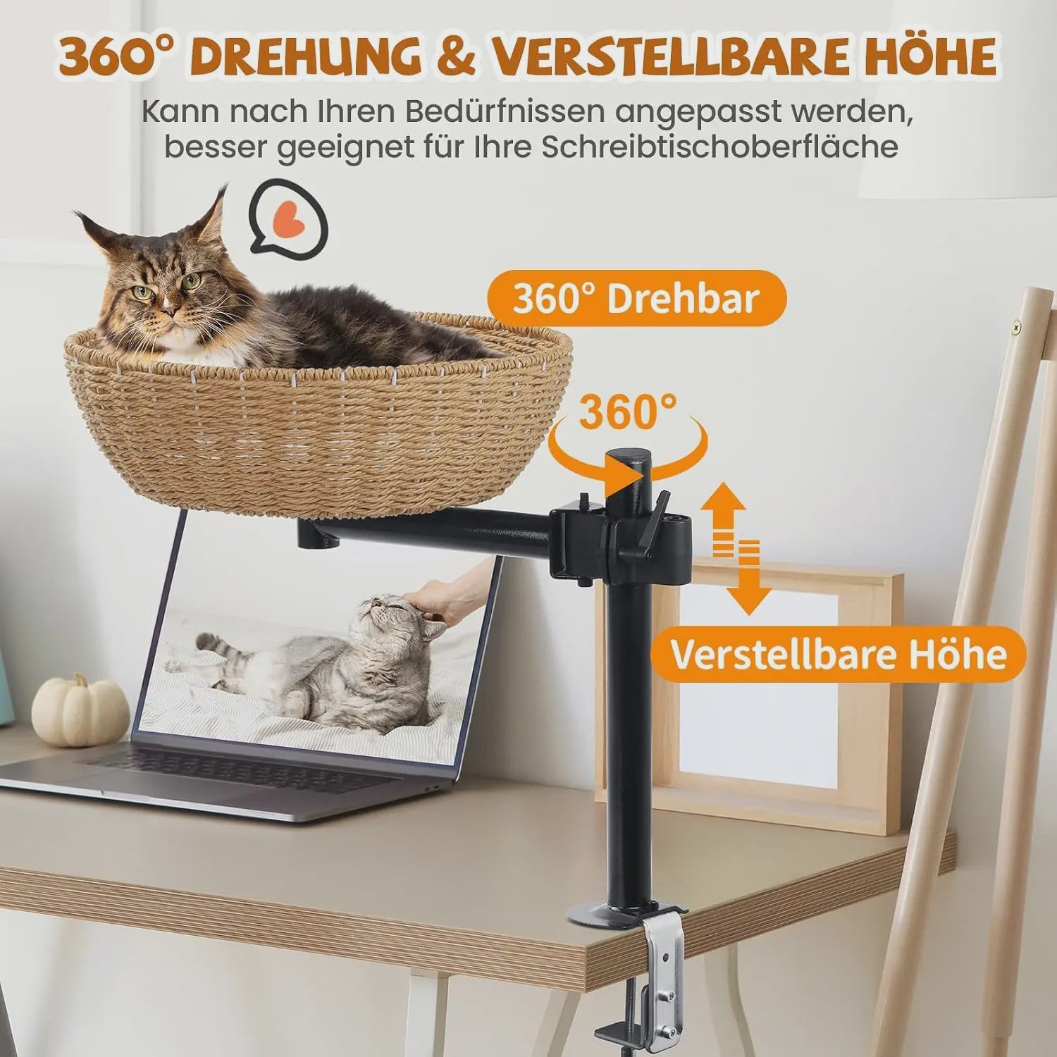 Ergonomisch Kattenbed voor Bureau met 360° Draai- en Hoogteverstelling