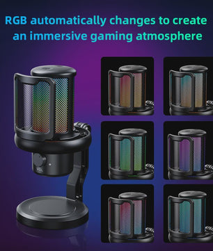 RGB Gaming Microfoon voor PC met Geluidsdemping, Koptelefoonuitgang & Touch-Mute