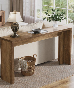Tribesigns 140cm Farmhouse Console Tafel met Opbergruimte - Rustiek Bruin Hout