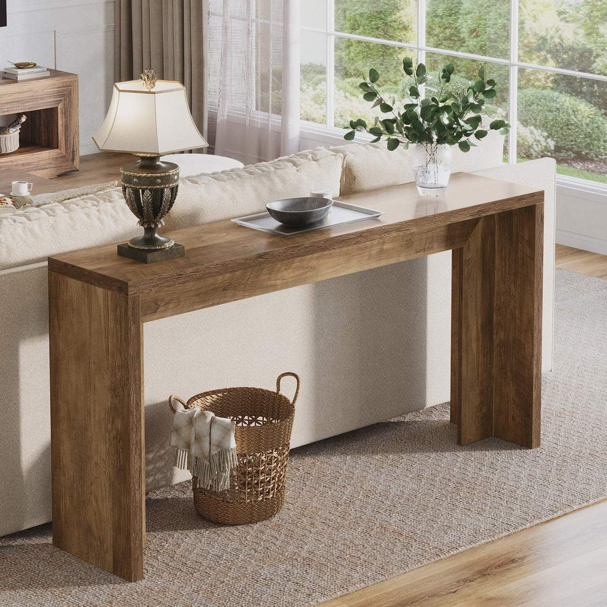 Tribesigns 140cm Farmhouse Console Tafel met Opbergruimte - Rustiek Bruin Hout