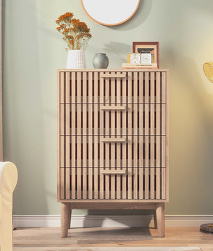 Scandinavische Houten Ladekast met 4 Laden - Ribbel Front & Houten Poten