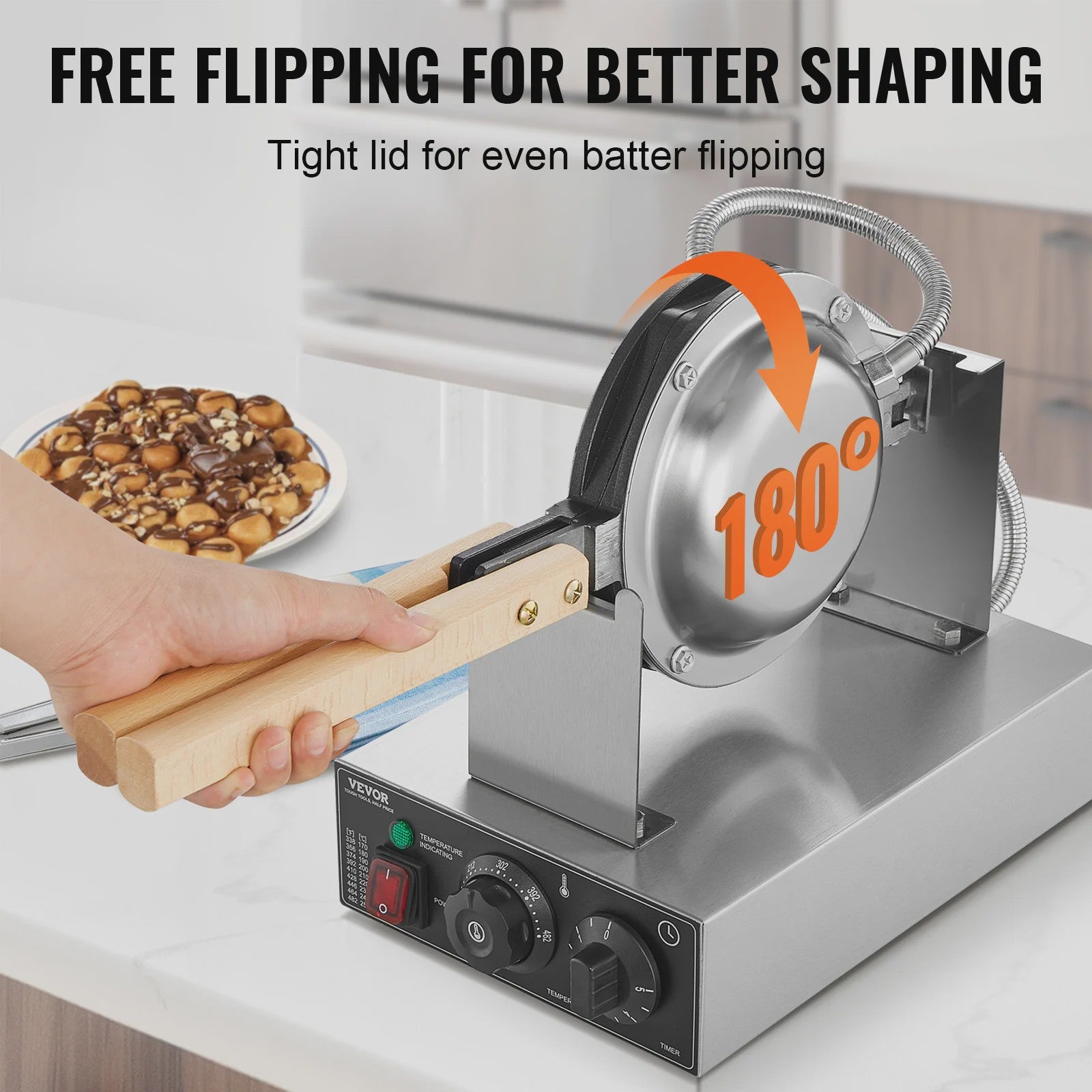 Professionele Bubble Wafelmaker 1400W - Anti-aanbak, RVS, 180° Draaibaar