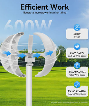 600W Verticale Windturbine Generator 24V - Duurzame Energie voor Thuis en Boot