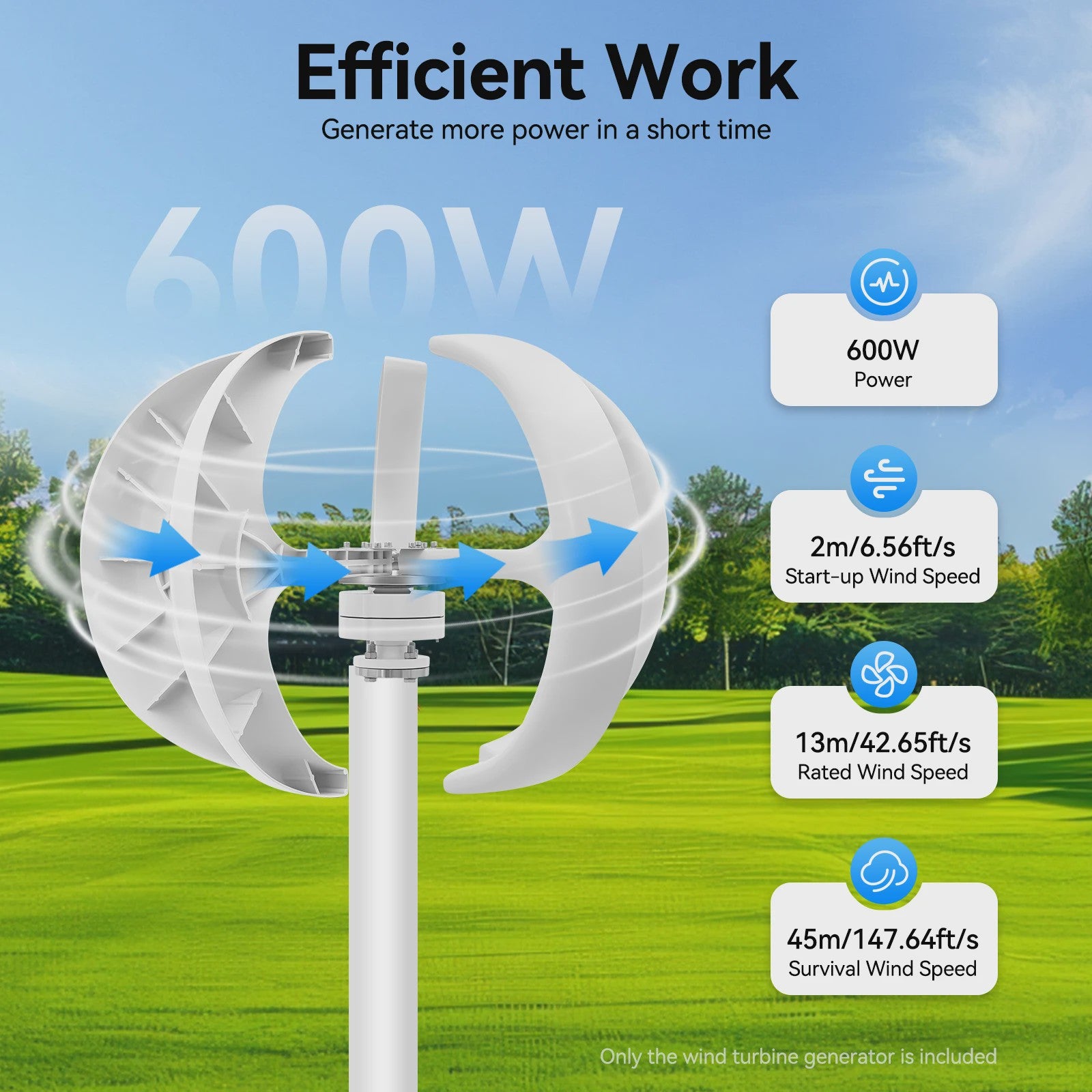 600W Verticale Windturbine Generator 24V - Duurzame Energie voor Thuis en Boot