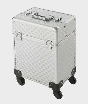 Zilveren Verrijdbare Make-up Koffer - Grote Professionele Trolley voor Cosmetica