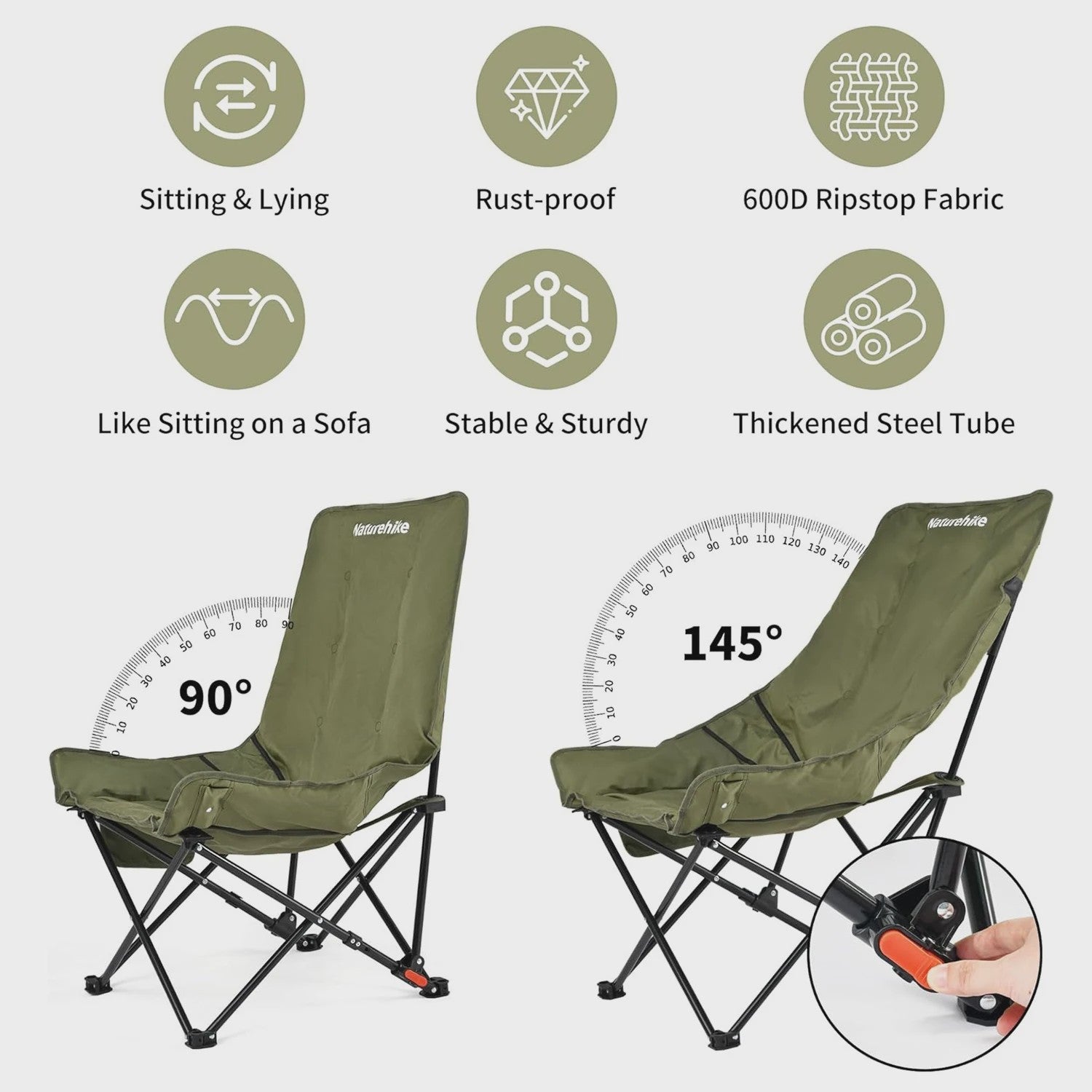 Naturehike Opvouwbare Loungestoel - Comfortabele Kampeerstoel met Hoge Rugleuning