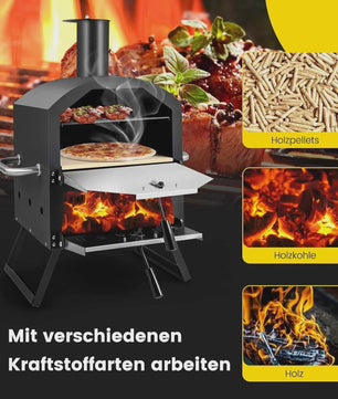 Outdoor Pizzaoven met 2 Lagen, Grillrooster, Pizzasteen & Schep